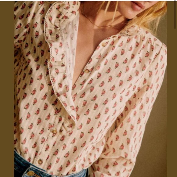 Sezane Chlor Shirt in Red Mini Bouquet - Picture 3 of 6